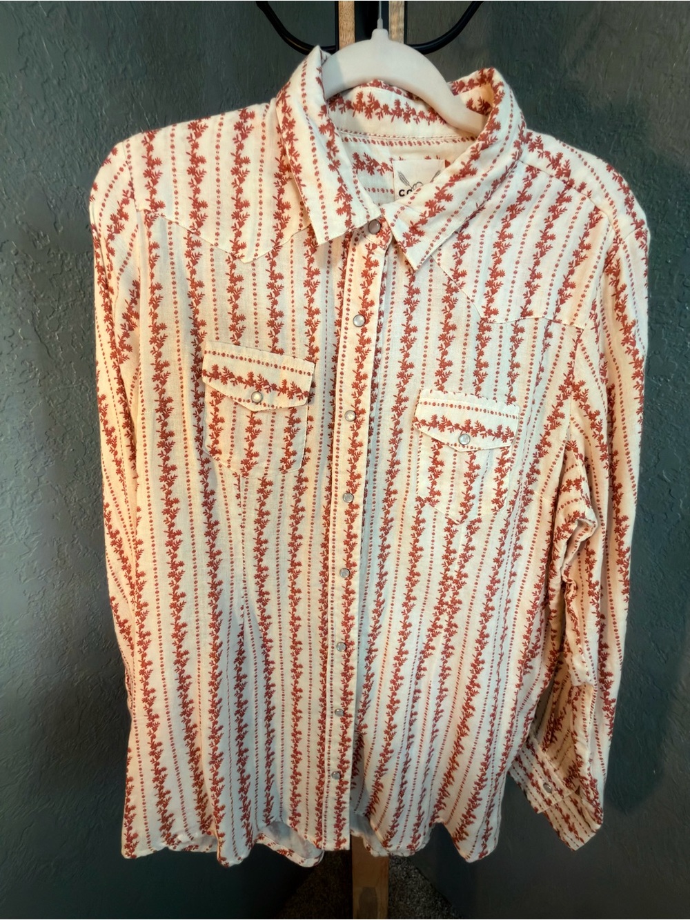 Cotton & Rye Casual Button-Down Shirt in Cream with Rust Stripe Print